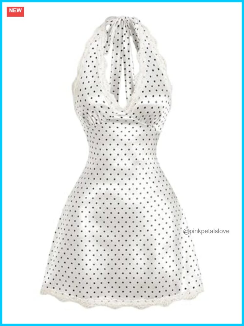 Polka Dots Lace Satin Halter Mini Dress Sleeveless Tie Backless Flared A Line